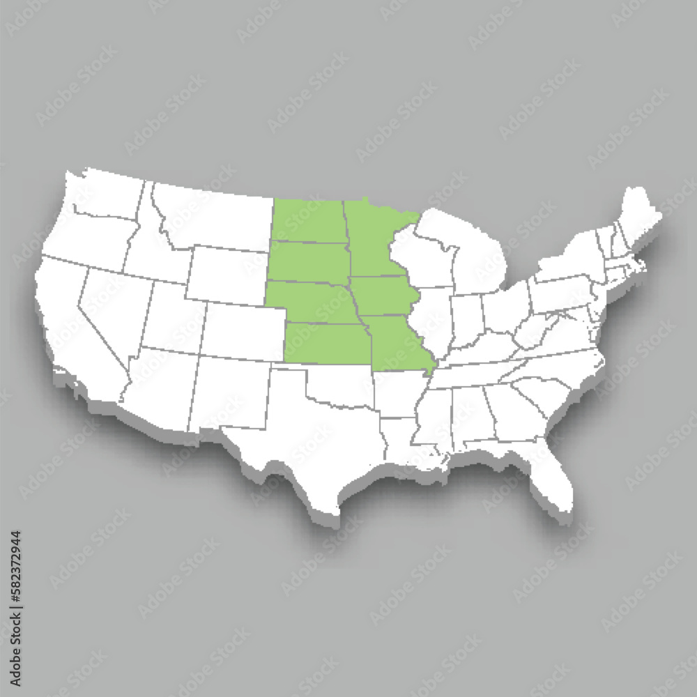 Fototapeta premium West North Central division location within United States map