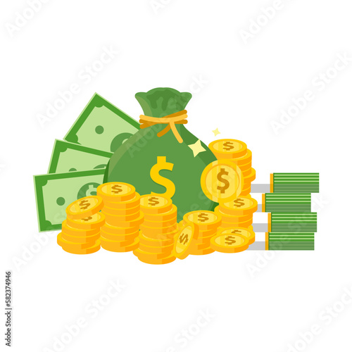 dollar medal banknote for clip art, gold dollar coin banknote money isolated on white, banknote money icon, bank note and medal dollar golden money for symbol infographics, dollar money illustration
