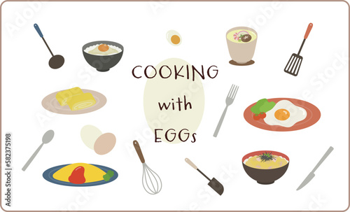 たまごを使った料理のイラストセット