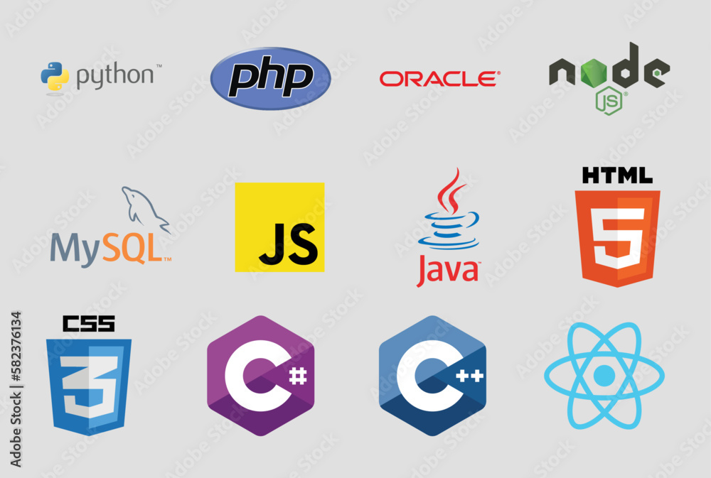 Most popular Programming brands. Vector brand logo collection. Stock ...