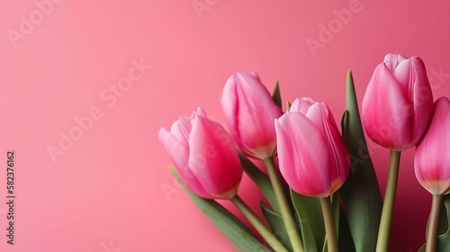 tulips flower on pink background. Generative AI 