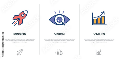 Mission Vision Values infographic Banner template. Company goal infographic design with Modern flat icon design. vector illustration infographic icon