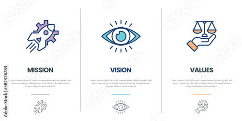 Mission Vision Values infographic Banner template. Company goal infographic design with Modern flat icon design. vector illustration infographic icon
