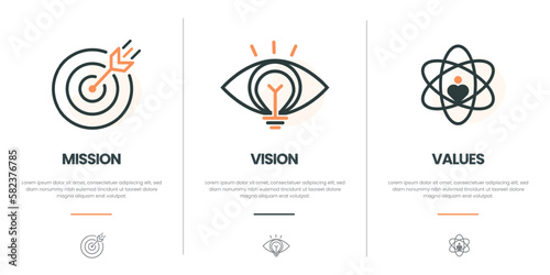 Mission Vision Values infographic Banner template. Company goal infographic design with Modern flat icon design. vector illustration infographic icon