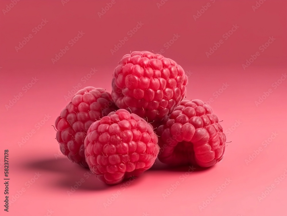 3D Render of Ripe Raspberries on Pink Background. Generative AI 3D Render of Ripe Raspberries on Pink Background. Generative AI