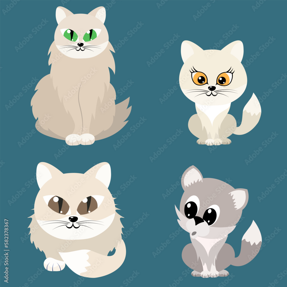Gray cats, set. Vector illustration
