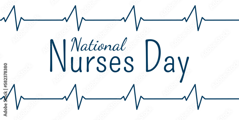 National Nurses Day. Horizontal inscription and heart rhythm. Medical design on a white background.