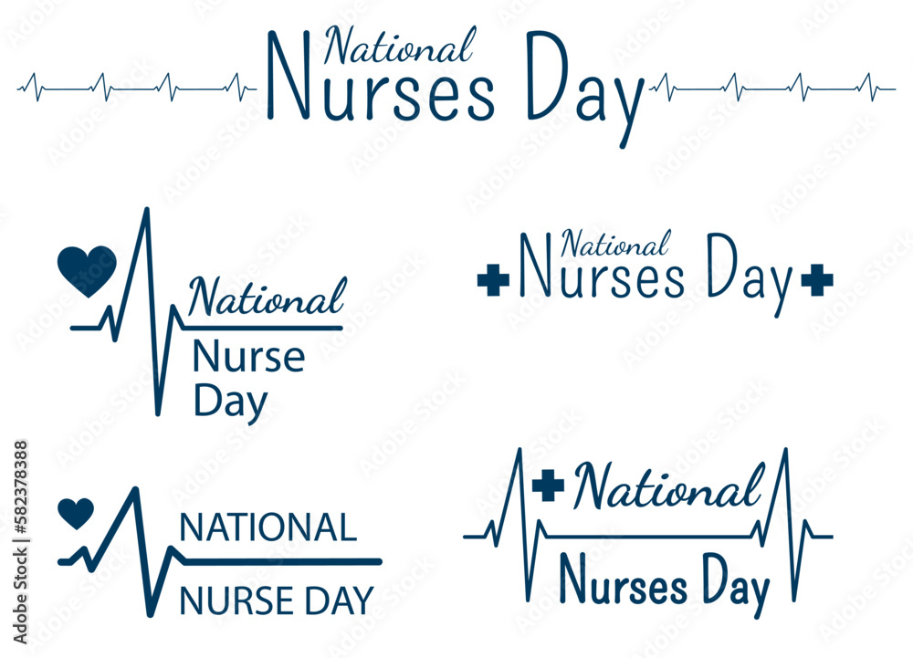 National Nurses Day. Inscriptions, hearts and heart rhythm. Medical design on a white background.
