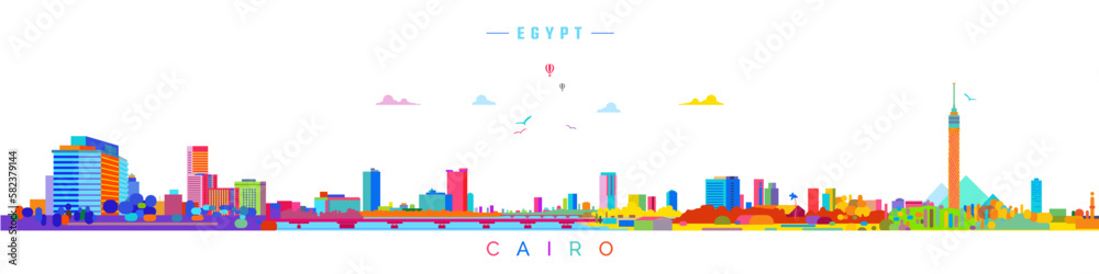 Cairo skyline abstract panoramic scene isolated vector illustration.	