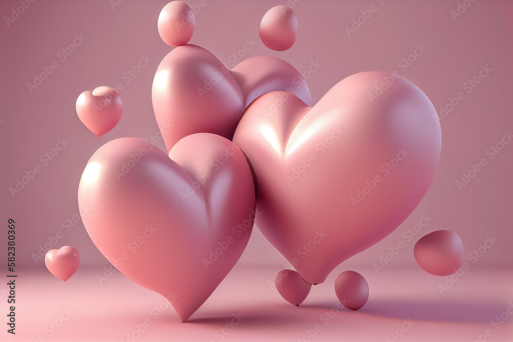 illustration of pink air baloons on same color background . AI
