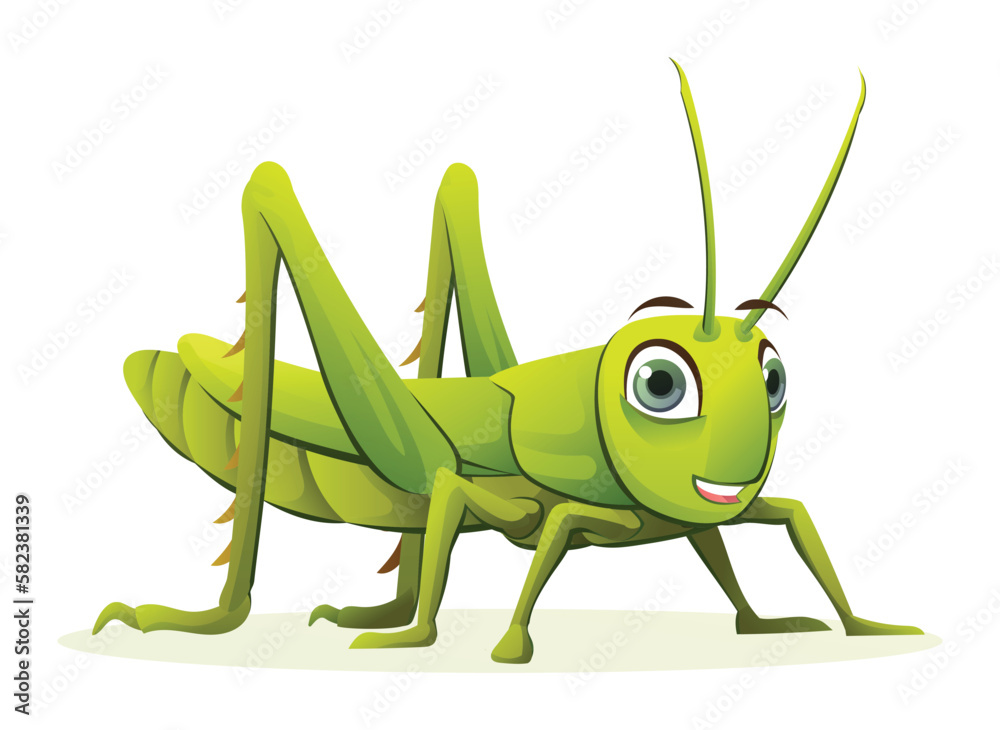 Cute grasshopper cartoon illustration. Green locust isolated on white background Cute grasshopper cartoon illustration. Green locust isolated on white background