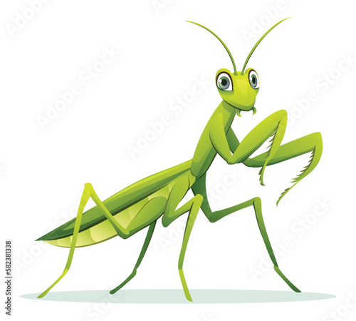 Cute praying mantis cartoon illustration isolated on white background © YG Studio