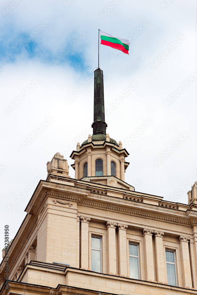 The flag of Bulgaria on the spire of the 