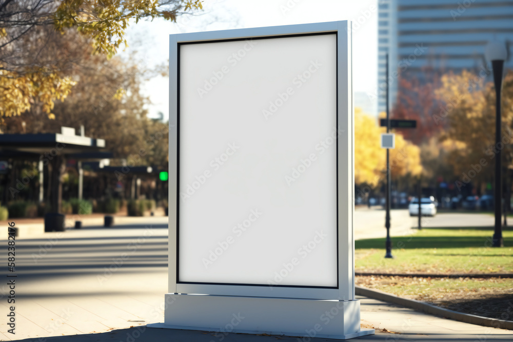 blank white digital sign poster billboard mockup display in city center, daytime - obrazy, fototapety, plakaty 