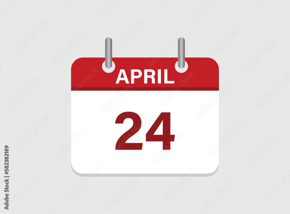 24th April calendar icon. Calendar template for the days of April. Red