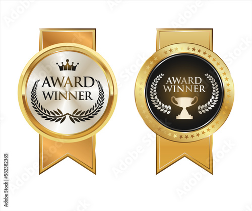 Award Winner emblem collection of silver and gold laurel wreath  