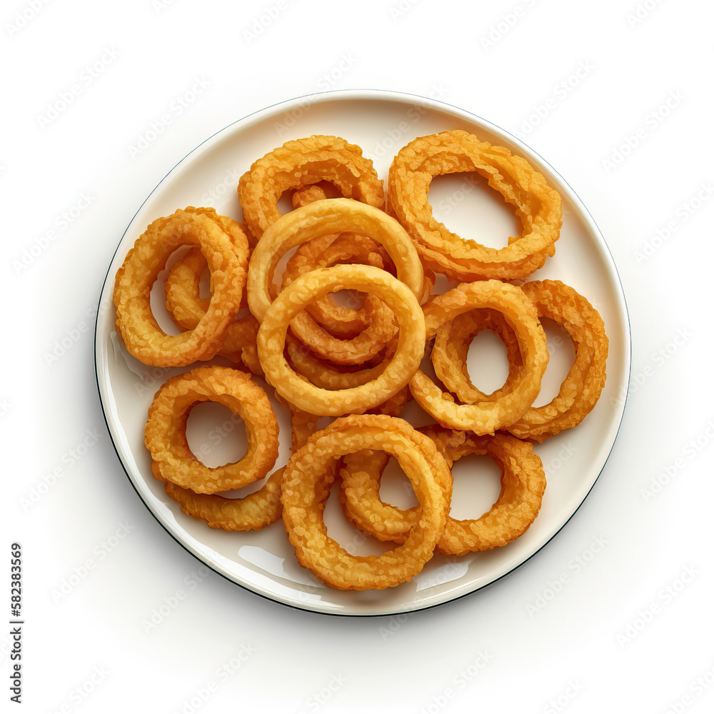 fried squid rings on white background. generative AI.