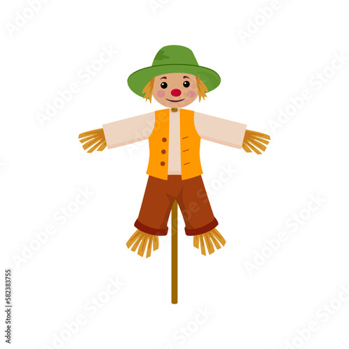 Obraz na płótnie Cheerful scarecrow cartoon character , vector illustration w salonie