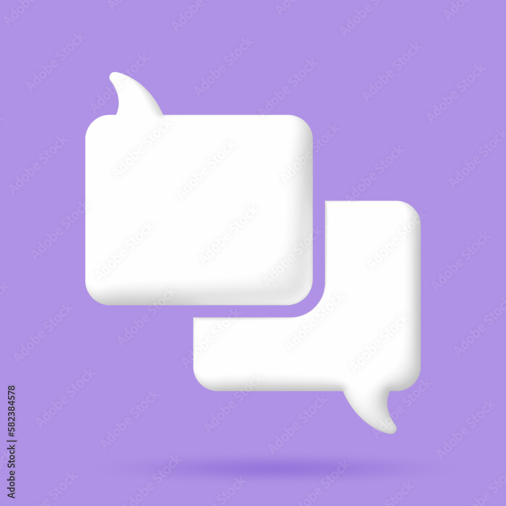 3D White speech bubble elements on Pale purple background, 3D rendering image, Clipping path Included. 3D White speech bubble elements on Pale purple background, 3D rendering image, Clipping path Included.