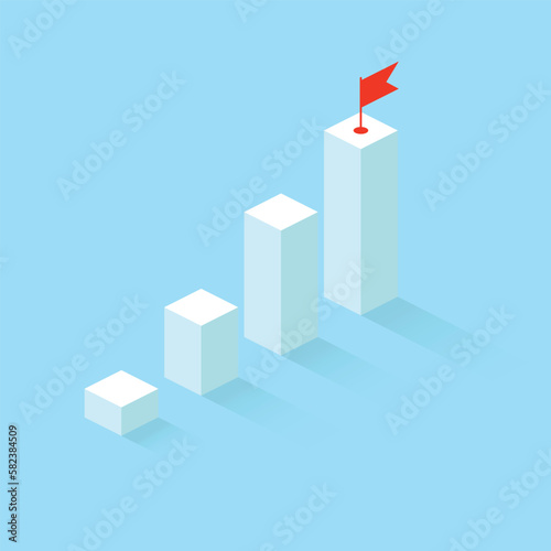 Success growth icon in flat style. Isometric level stairs vector illustration on isolated background. Progress sign business concept.