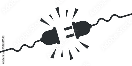 Electric socket with a plug icon in flat style. Connection symbol vector illustration on isolated background. 404 error sign business concept.