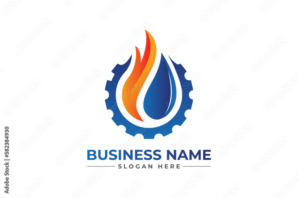 oil gas and heating with gear icon. HVAC, oil, gas, air condition and heating logo oil gas and heating with gear icon. HVAC, oil, gas, air condition and heating logo