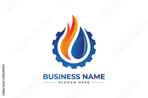 oil gas and heating with gear icon. HVAC, oil, gas, air condition and heating logo	