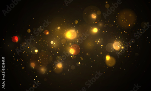 Abstract golden shining bokeh isolated on transparent background.