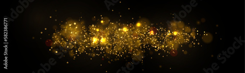 Golden abstract bokeh on black background. Holiday concept. Vector illustration.