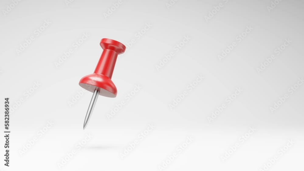 One Red Thumbtack Spinning on a Studio Light Gray Background, Seamless Loop 3D Animation with Copy Space One Red Thumbtack Spinning on a Studio Light Gray Background, Seamless Loop 3D Animation with Copy Space
