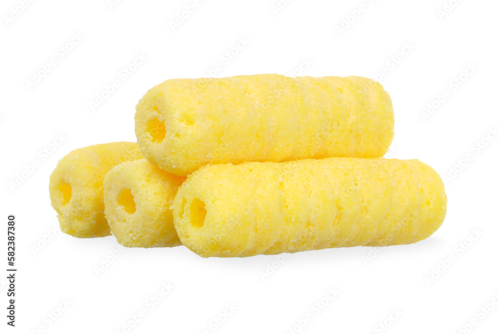 Hole corn snack isolated on white background. snack clipping path