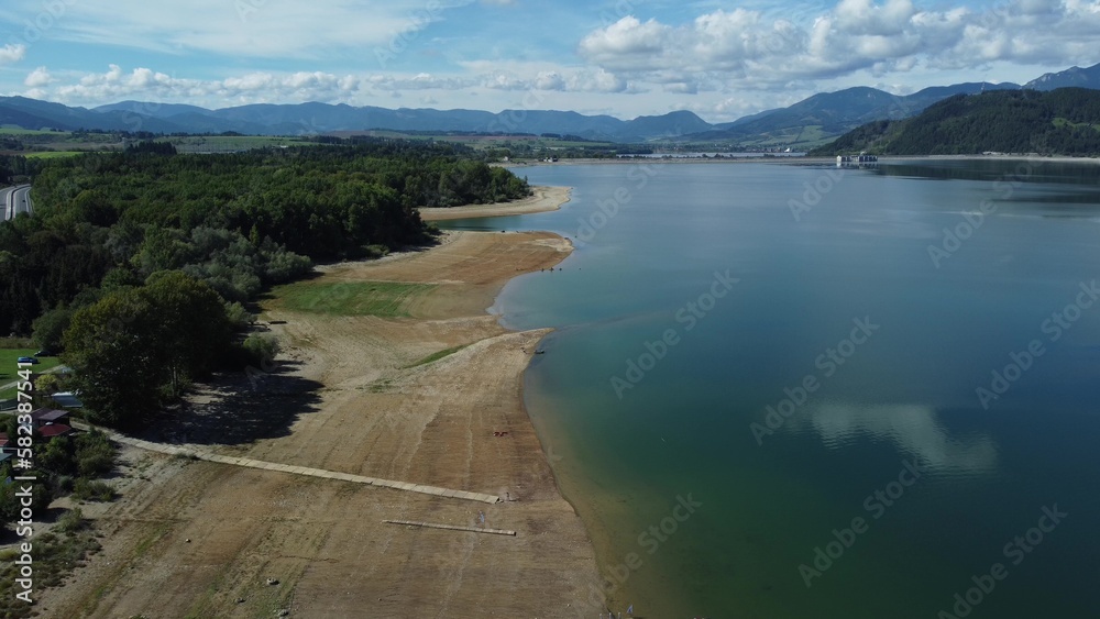 .Aerial view of Liptovska Mara reservoir in Slovakia. Water surface
