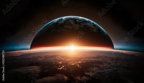 Stunning Space View Sunrise Over an Exoplanet