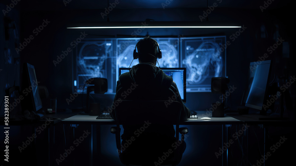 silhouette of a hacker working on a laptop, cyber security, cyber crime, generative ai silhouette of a hacker working on a laptop, cyber security, cyber crime, generative ai