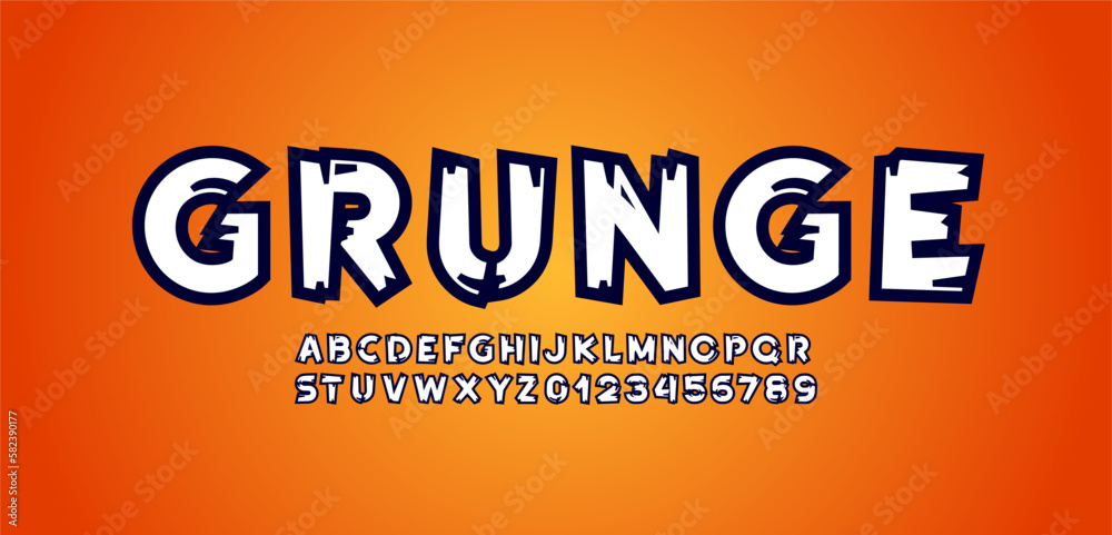 Fototapeta premium Rough font alphabet, hand drawn brush stroke letters, vector illustration 10EPS