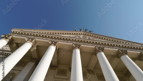 Columns of Bolshoi theatre in Moscow, Russia. 4k slow motion video footage with wide angle lens