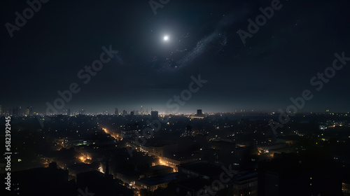 panoramic night view of the city, generative ai