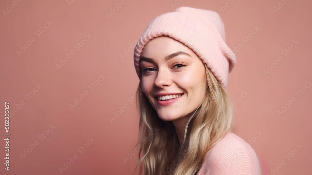 portrait of a smiling happy young woman on pink background, generative ai portrait of a smiling happy young woman on pink background, generative ai