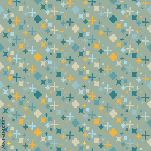 Simple pattern with different colored geographical figures.