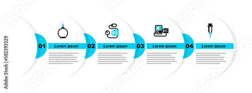 Set line Syringe, Blood pressure, and Enema icon. Vector