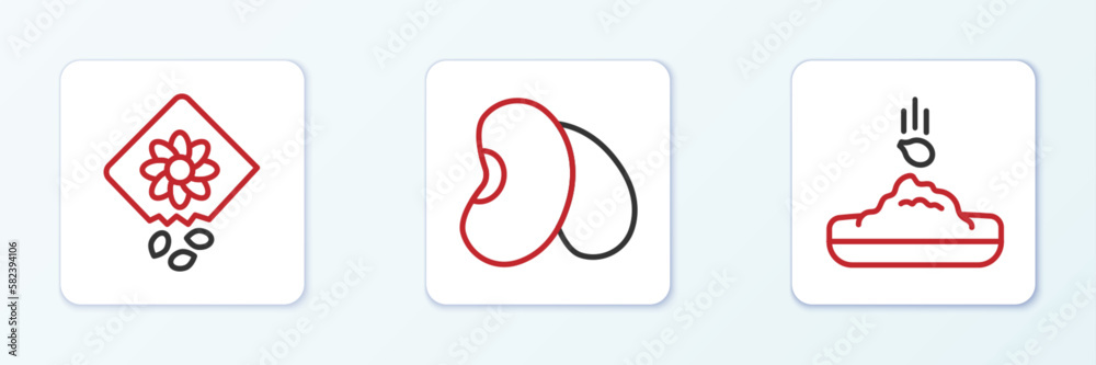 Set line Seed, Pack full of seeds of plant and Beans icon. Vector Set line Seed, Pack full of seeds of plant and Beans icon. Vector