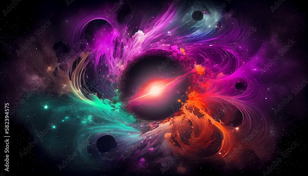 the beauty and wonder of outer space, with a rainbow-colored burst of light and energy, Generative AI, Illustration