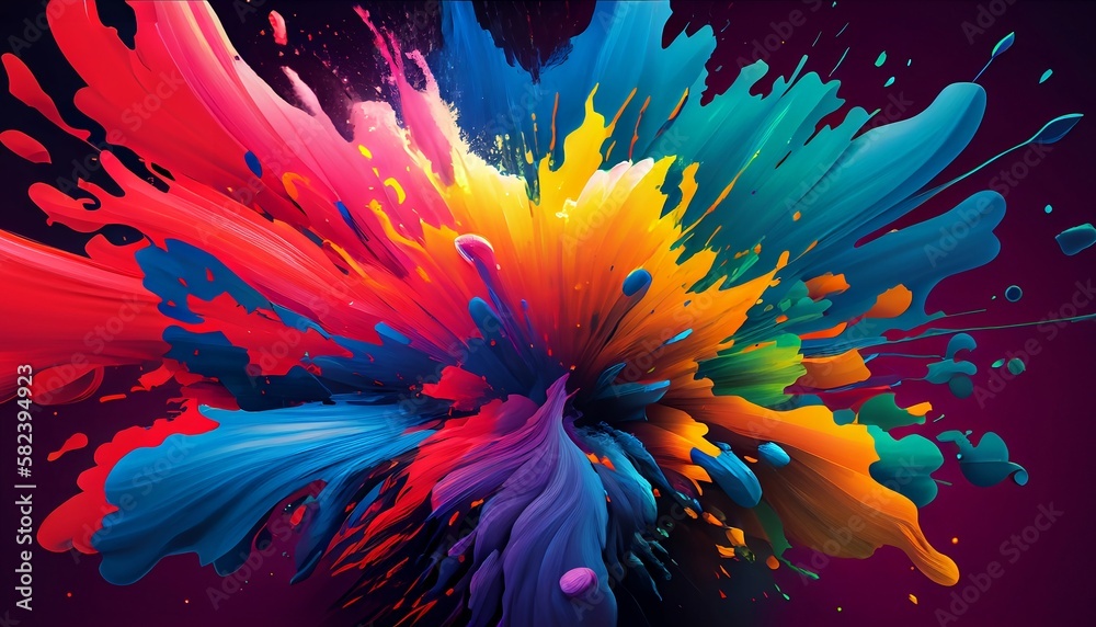 Generative AI, Illustration, Rainbow Explosion: Capture the explosive energy of a rainbow-colored burst, with bold and vibrant colors