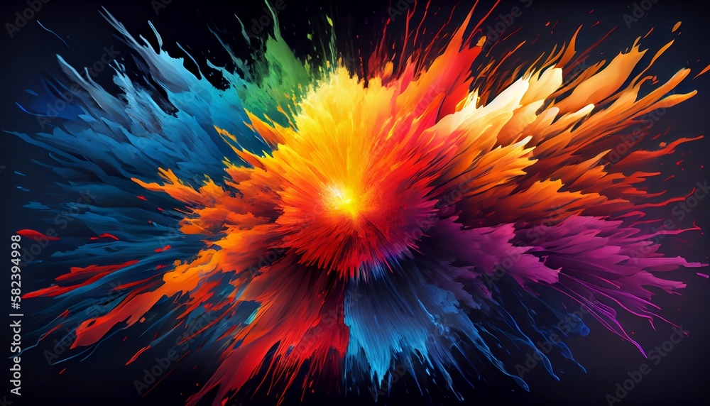 Obraz premium Generative AI, Illustration, Rainbow Explosion: Capture the explosive energy of a rainbow-colored burst, with bold and vibrant colors
