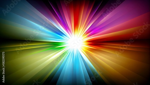 Generative AI  Illustration  Rainbow Sunburst  Imagine a rainbow-colored sunburst  with rays of light and energy that radiate outward from the center