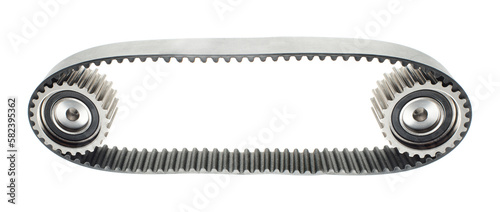 Timing belt with rollers. Isolated on white background.