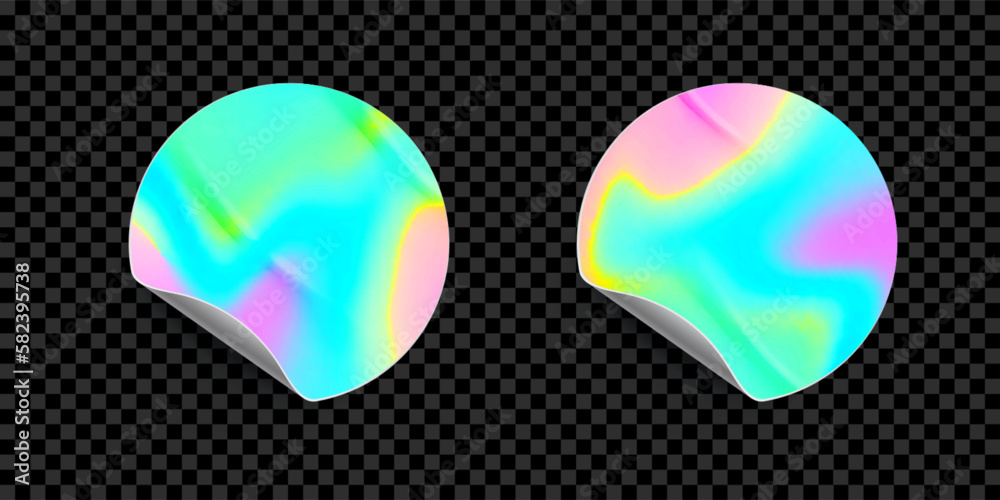 Hologram sticker label or round seal of holographic iridescent foil, vector badge. Color gradient hologram sticker of original official product, holographic foil tag