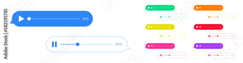 Voice message bubbles, audio chat or messenger records interface, vector UI UX. Color voice message bubbles, chat audio record play or payback of mobile phone messenger