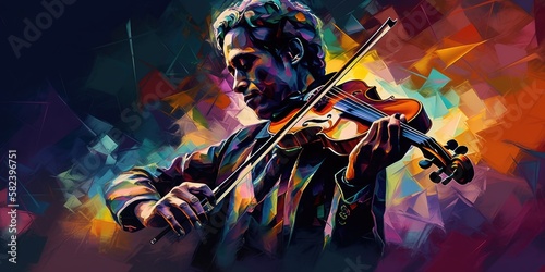 Jazz violinist in impressionist art with abstract background. Generative AI