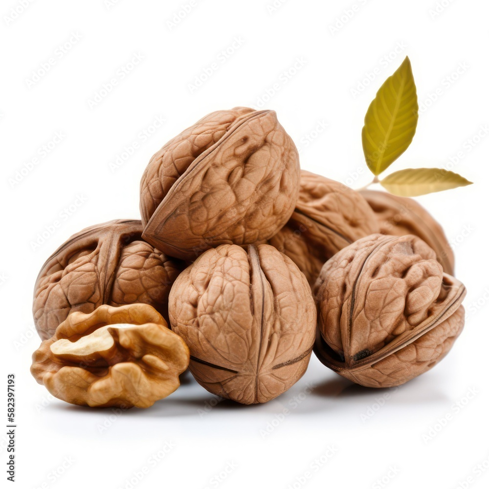Walnut isolated on a white background. generative Ai, illustration Walnut isolated on a white background. generative Ai, illustration